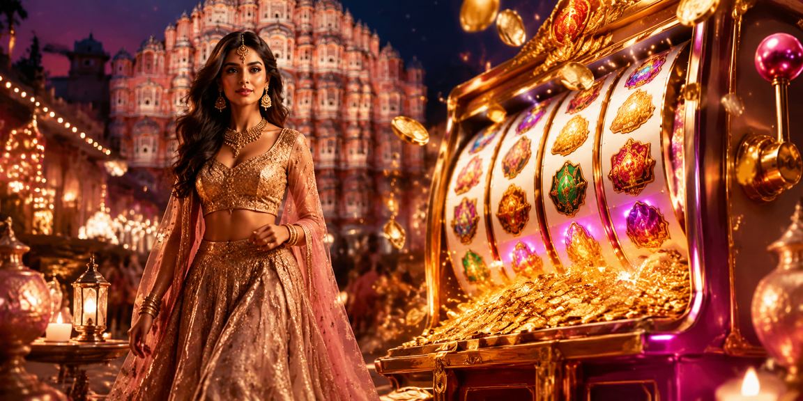 Bright neon-lit slot game in Bollywood style presented on mobile interface